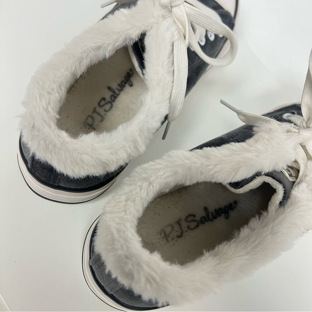 PJ Salvage Gray Velvet Velour Sneakers Fluffy Fur Trim Charcoal US 8 - Picture 7 of 10